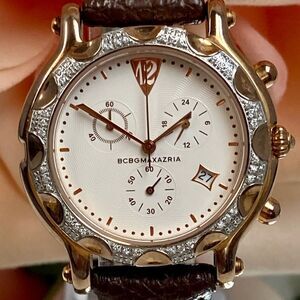 BCBGMaxAzaria Crystal Accented Rose Gold-tone Stainless Steel Chronograph Watch